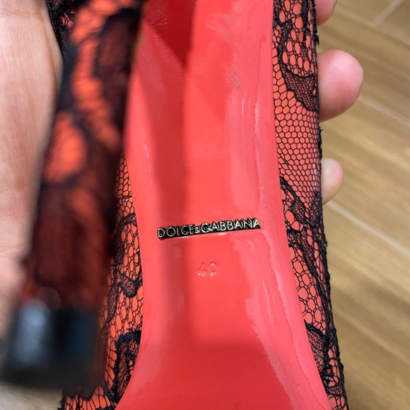 Dolce&Gabbana red and black lace and red bottom high heels dressy shoes - Picture 3 of 8